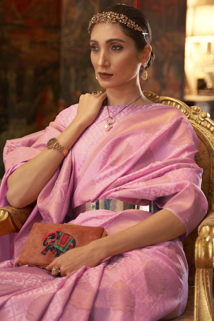 Pink Color Banarasi Style Attractive Art Silk Saree With Weaving Work