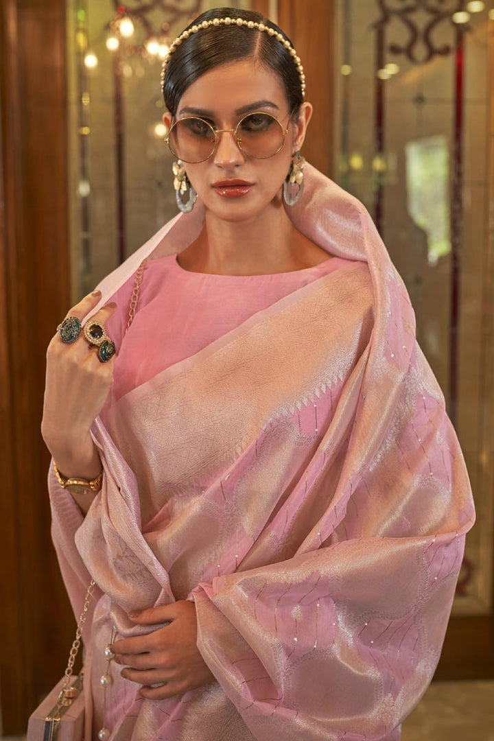 Pink Weaving Work Art Silk Function Wear Designer Saree