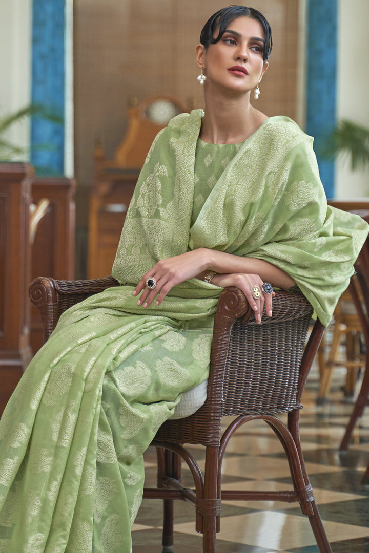 Cotton Fabric Sea Green Color Classic Party Wear Saree With Fancy Work