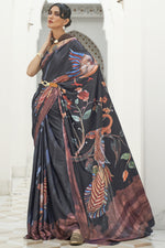 Load image into Gallery viewer, Daily Wear Digital Printed Black Color Crepe Silk Fabric Saree
