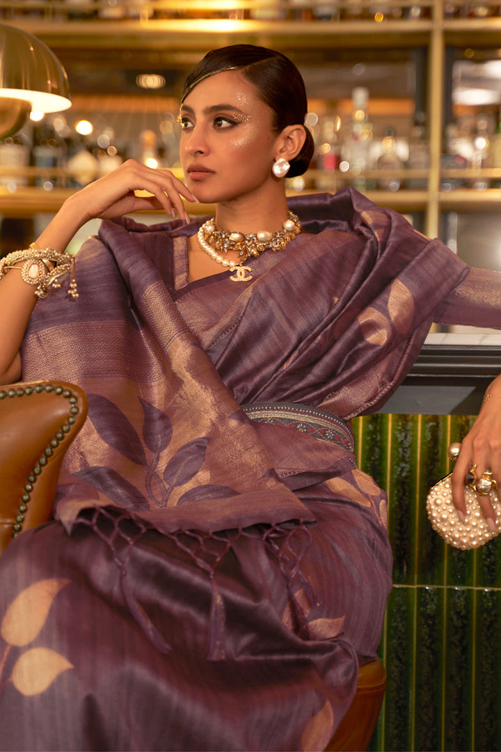 Purple Color Admirable Party Style Art Silk Weaving Designs Saree