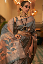 Load image into Gallery viewer, Grey Color Engrossing Party Style Art Silk Weaving Work Saree
