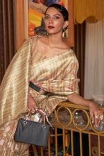 Load image into Gallery viewer, Appealing Weaving Work On Linen Fabric Party Look Saree In Chikoo Color
