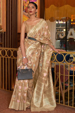 Load image into Gallery viewer, Appealing Weaving Work On Linen Fabric Party Look Saree In Chikoo Color
