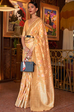 Load image into Gallery viewer, Weaving Work On Flamboyant Linen Fabric  Party Look Saree In Orange Color
