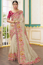 Load image into Gallery viewer, Alluring Embroidered Work On Tissue Fabric Beige Color Designer Saree
