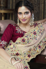 Load image into Gallery viewer, Tempting Tissue Fabric Cream Color Embroidered Border Work Saree
