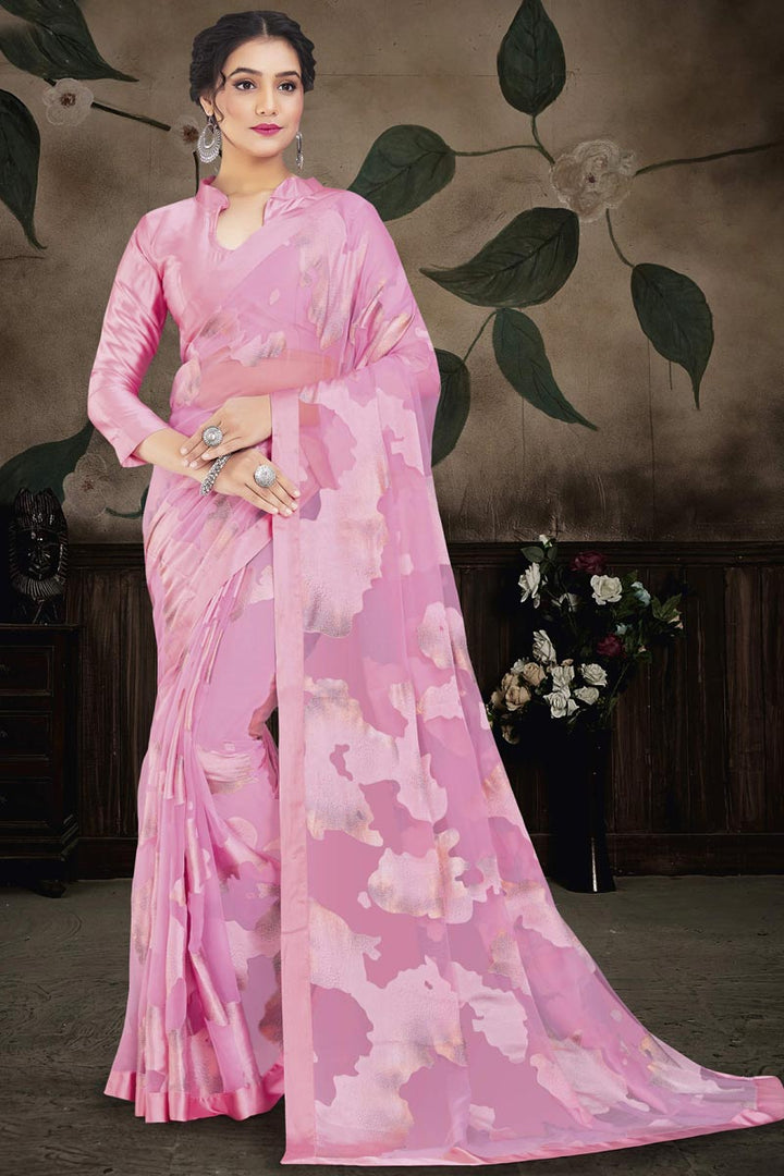 Brasso Fabric Brilliant Party Style Saree In Pink Color