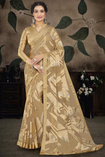 Load image into Gallery viewer, Brasso Fabric Cream Color Soothing Party Style Saree
