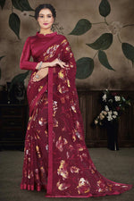 Load image into Gallery viewer, Brasso Fabric Wonderful Party Style Saree In Red Color
