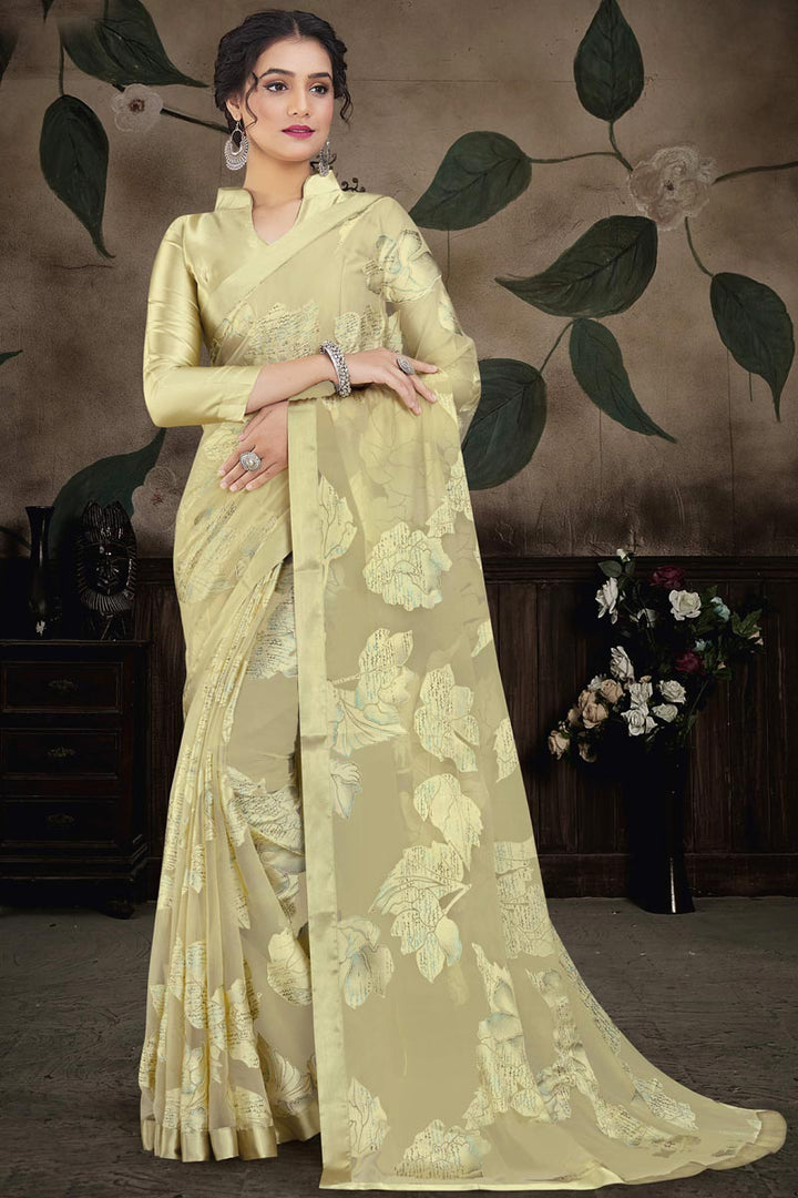 Yellow Color Glorious Brasso Fabric Party Style Saree