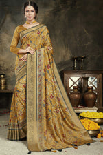 Load image into Gallery viewer, Beautiful Border Work On Silk Fabric Mustard Color Festival Wear Saree

