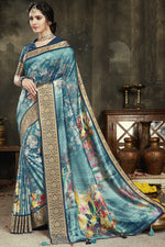 Load image into Gallery viewer, Border Work On Sky Blue Color Festival Wear Classic Saree In Silk Fabric
