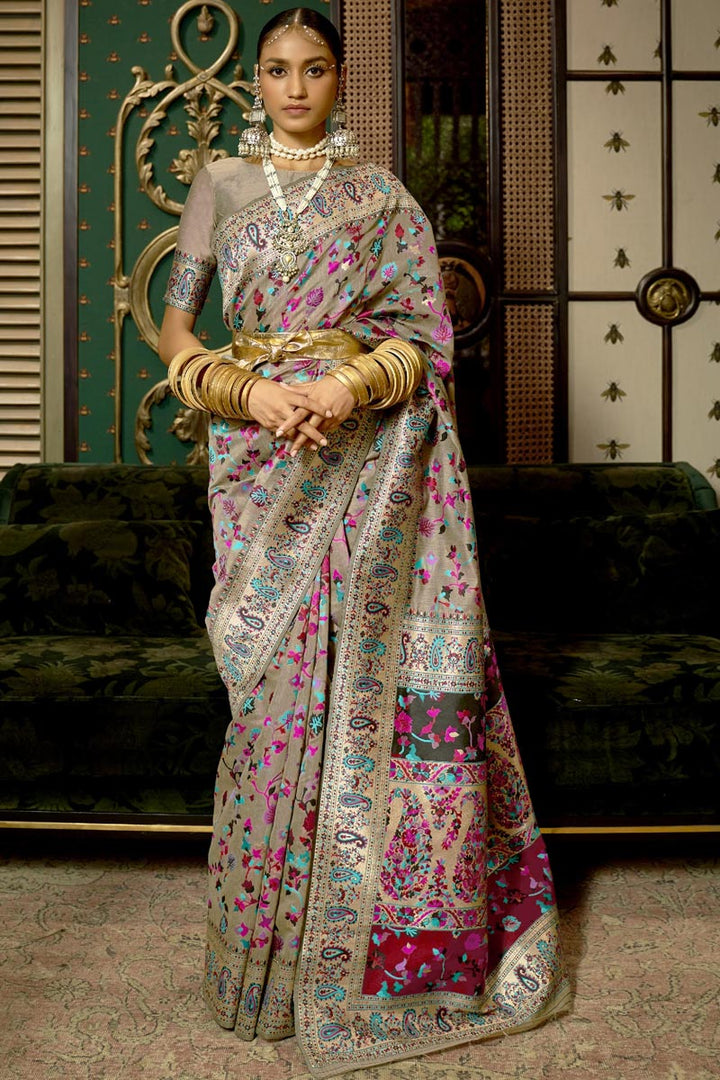 Art Silk Fabric Festive Look Dark Beige Color Gorgeous Saree