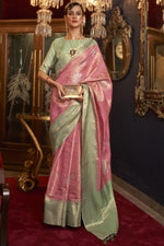Load image into Gallery viewer, Sangeet Wear Pink Color Art Silk Fabric Saree With Remarkable Weaving Work
