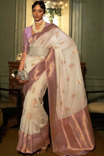 Load image into Gallery viewer, Off White Color Sangeet Wear Weaving Work Aristocratic Saree In Linen Fabric
