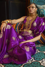 Load image into Gallery viewer, Satin Fabric Party Wear Purple Color Phenomenal Saree
