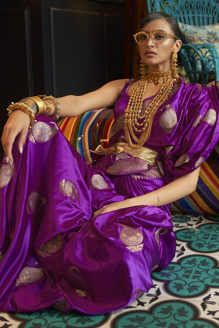 Satin Fabric Party Wear Purple Color Phenomenal Saree