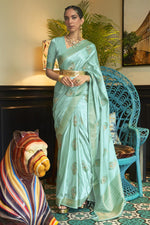 Load image into Gallery viewer, Satin Fabric Party Wear Sober Saree In Light Cyan Color
