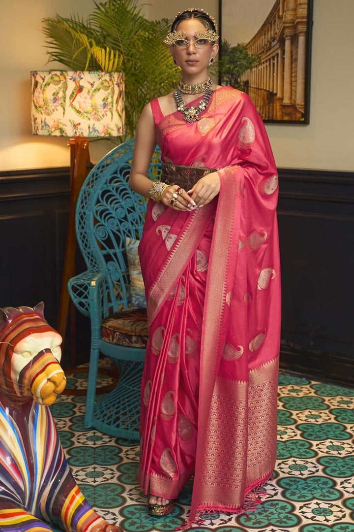 Pink Color Party Wear Satin Fabric Lovely Saree