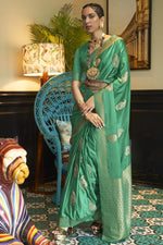Load image into Gallery viewer, Green Color Party Wear Satin Fabric Charismatic Saree
