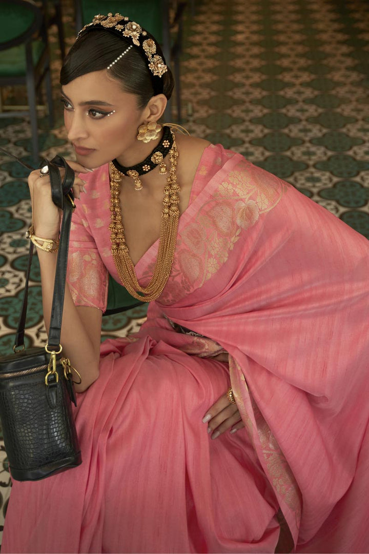 Pink Color Festival Look Art Silk Fabric Glorious Saree