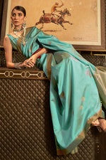 Load image into Gallery viewer, Cyan Color Art Silk Fabric Weaving Work Tempting Saree
