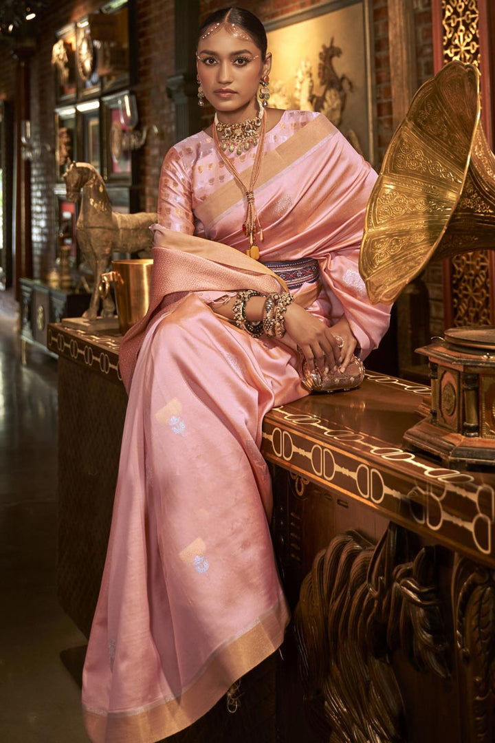 Pink Color Weaving Work Art Silk Fabric Charismatic Saree