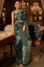 Load image into Gallery viewer, Dark Green Color Satin Silk Fabric Weaving Work Winsome Saree
