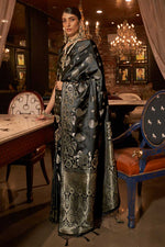 Load image into Gallery viewer, Black Color Satin Silk Fabric Weaving Work Appealing Saree
