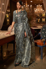 Load image into Gallery viewer, Satin Silk Fabric Grey Color Weaving Work Fantastic Saree

