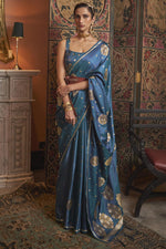 Load image into Gallery viewer, Excellent Satin Fabric Teal Color Party Wear Saree
