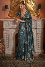 Load image into Gallery viewer, Marvellous Satin Fabric Party Style Saree In Teal Color
