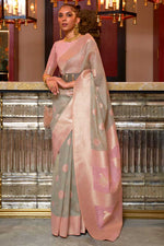 Load image into Gallery viewer, Linen Fabric Beguiling Grey Color Party Look Saree
