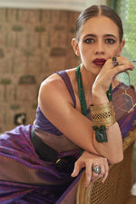 Load image into Gallery viewer, Kalki Koechlin Organza Fabric Purple Color Excellent Saree
