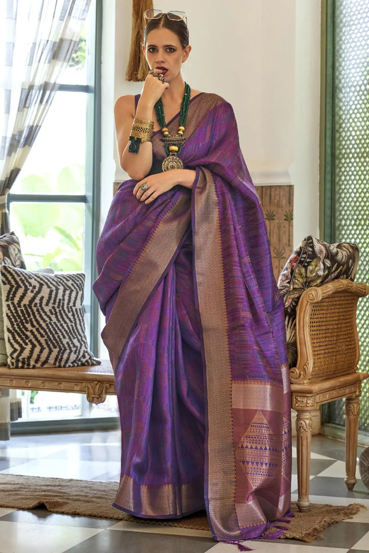 Kalki Koechlin Organza Fabric Purple Color Excellent Saree