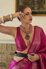 Load image into Gallery viewer, Kalki Koechlin Organza Fabric Rani Color Glamorous Saree
