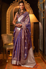 Load image into Gallery viewer, Dahlia Purple Dual Tone Banarasi Organza Silk Saree
