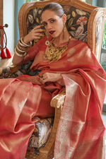Load image into Gallery viewer, Kalki Koechlin Weaving Work Satin And Tissue Peach Saree
