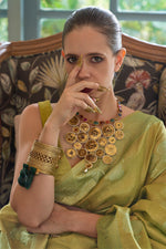 Load image into Gallery viewer, Kalki Koechlin Olive Color Satin And Tissue Fabric Saree
