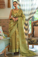 Load image into Gallery viewer, Kalki Koechlin Olive Color Satin And Tissue Fabric Saree
