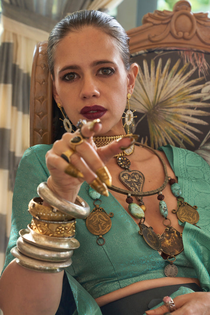 Kalki Koechlin Sea Green Color Contemporary Style Satin And Tissue Fabric Saree