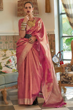 Load image into Gallery viewer, Kalki Koechlin Pink Satin And Tissue Fabric Weaving Work Saree
