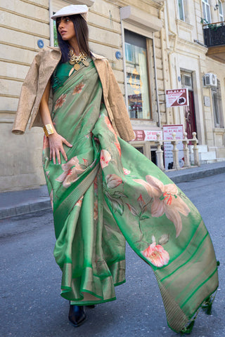 Green Color Satin Organza Pleasant Digital Printed Saree