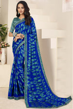 Load image into Gallery viewer, Exceptional Blue Color Georgette Silk Fabric Daily Wear Saree
