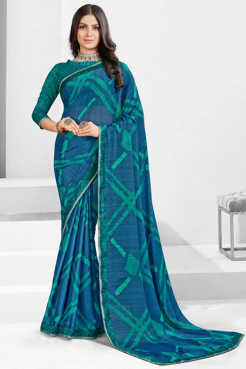 Blue Color Princely Georgette Printed Saree