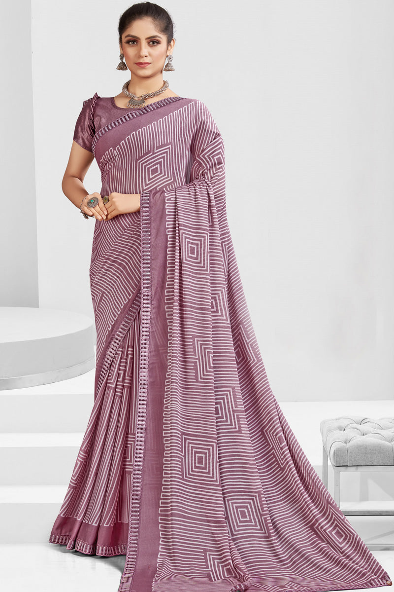 Pink Color Sober Georgette Printed Saree