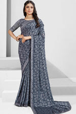 Load image into Gallery viewer, Beguiling Grey Color Georgette Printed Saree
