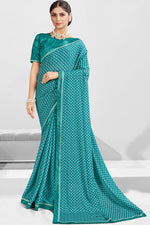 Load image into Gallery viewer, Amazing Cyan Color Georgette Printed Saree
