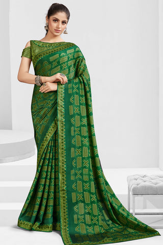 Soothing Green Color Georgette Printed Saree